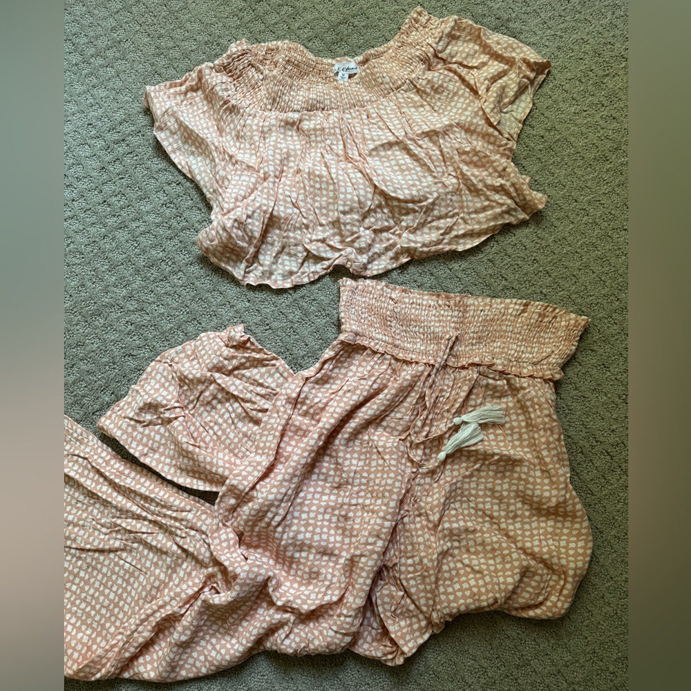 Peach and White Swim Coverup with Ruffled Details
